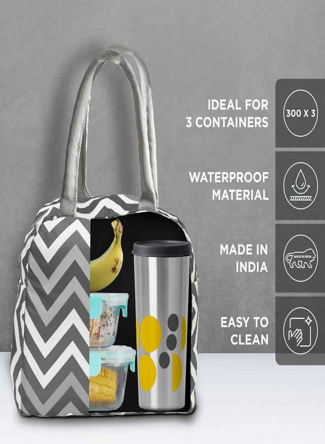 Allo Lunch Bag for Office, School & College, Washable Unisex Tiffin Bag for Men, Women & Kids, Lightweight, Leakproof, Water and Dust Resistant Multipurpose Lunch Bag, 5 litres, Grey Chevron - Image 3